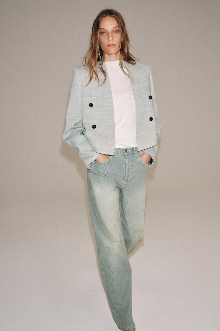 ZW COLLECTION LOW-RISE STRIPED STRAIGHT LEG JEANS - Zara product image