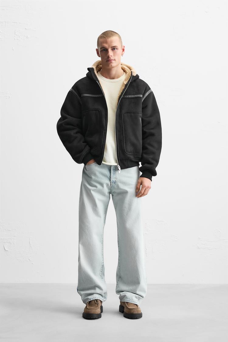 FAUX LEATHER DOUBLE FACE HOODED JACKET