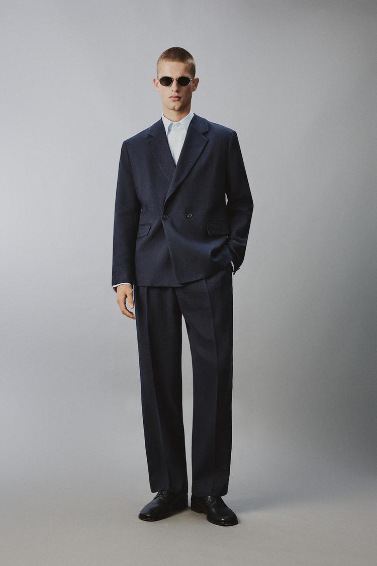 LINEN COTTON BLEND PLEATED SUIT PANTS - Zara product image