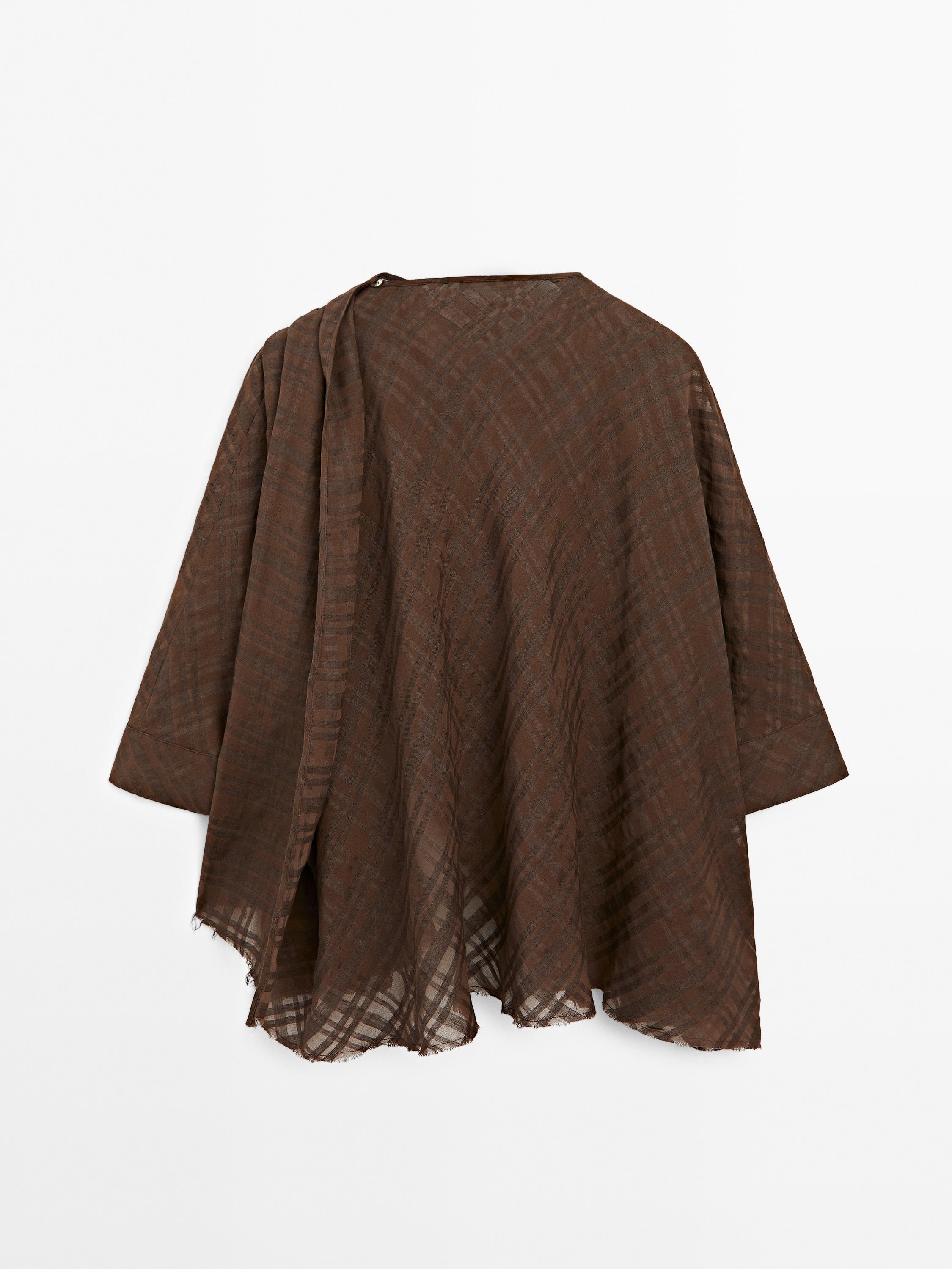 Check linen blend cape