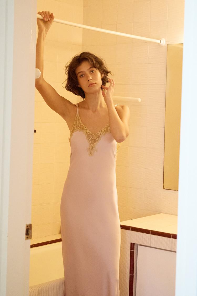 SATIN MIDI LACE DRESS - Zara product image