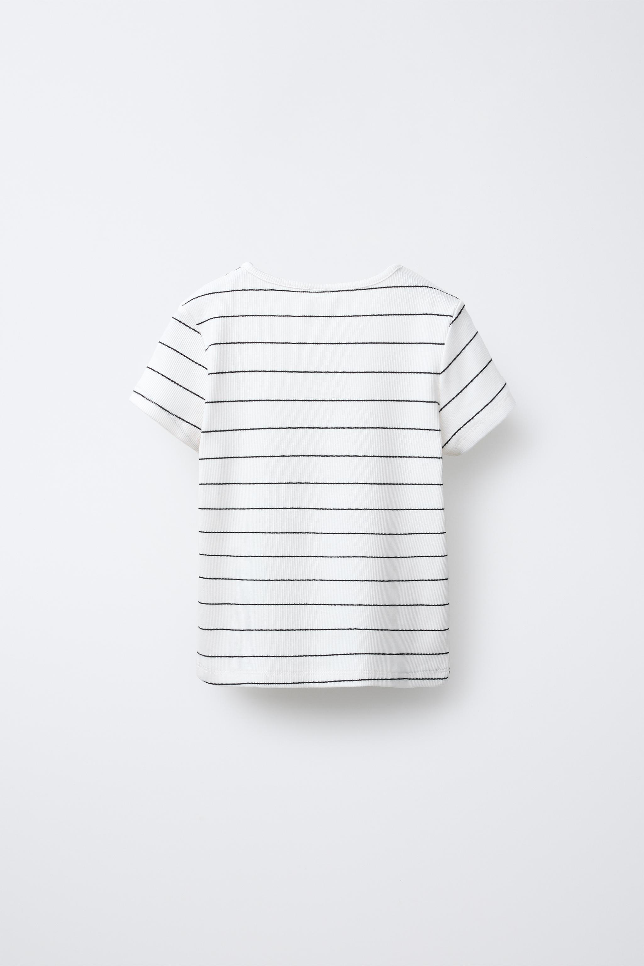 T-SHIRT CÔTELÉ À RAYURES AVEC NŒUDS