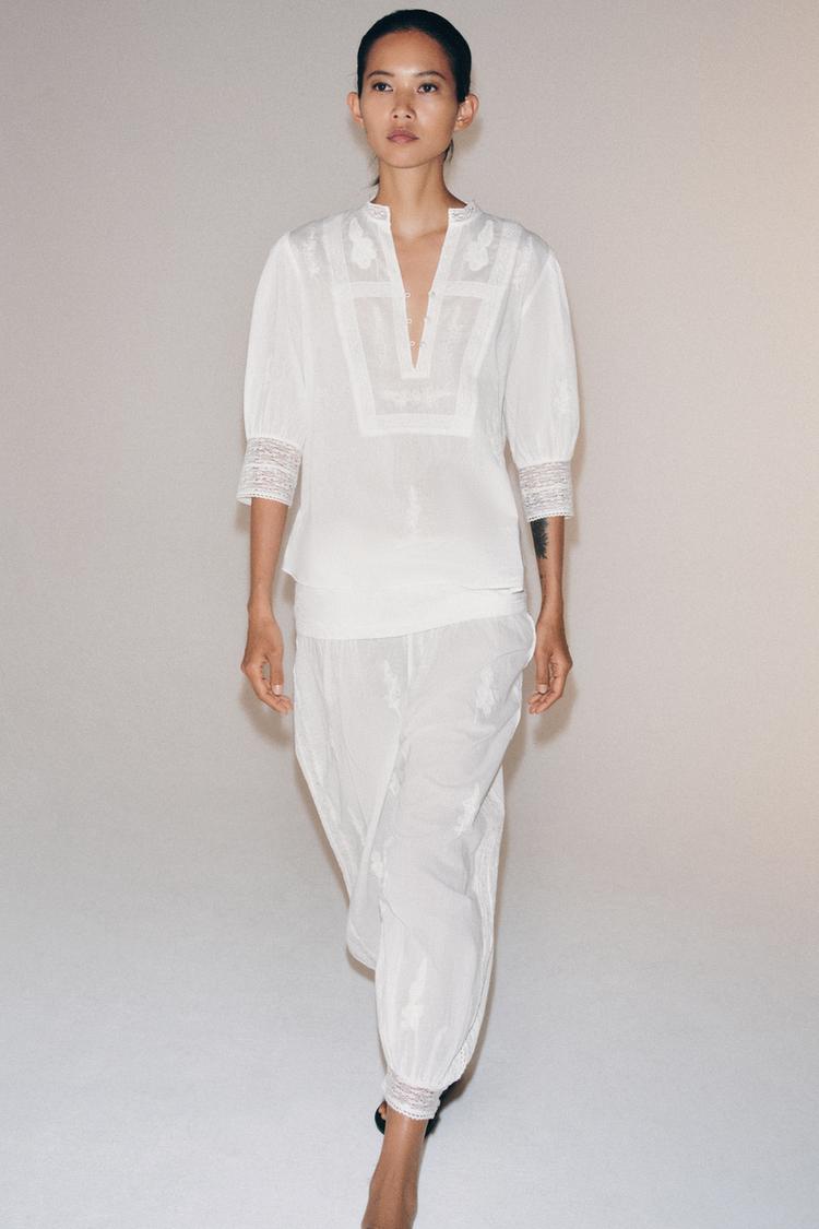 ZW COLLECTION EMBROIDERED BLOOMER PANTS - Zara product image