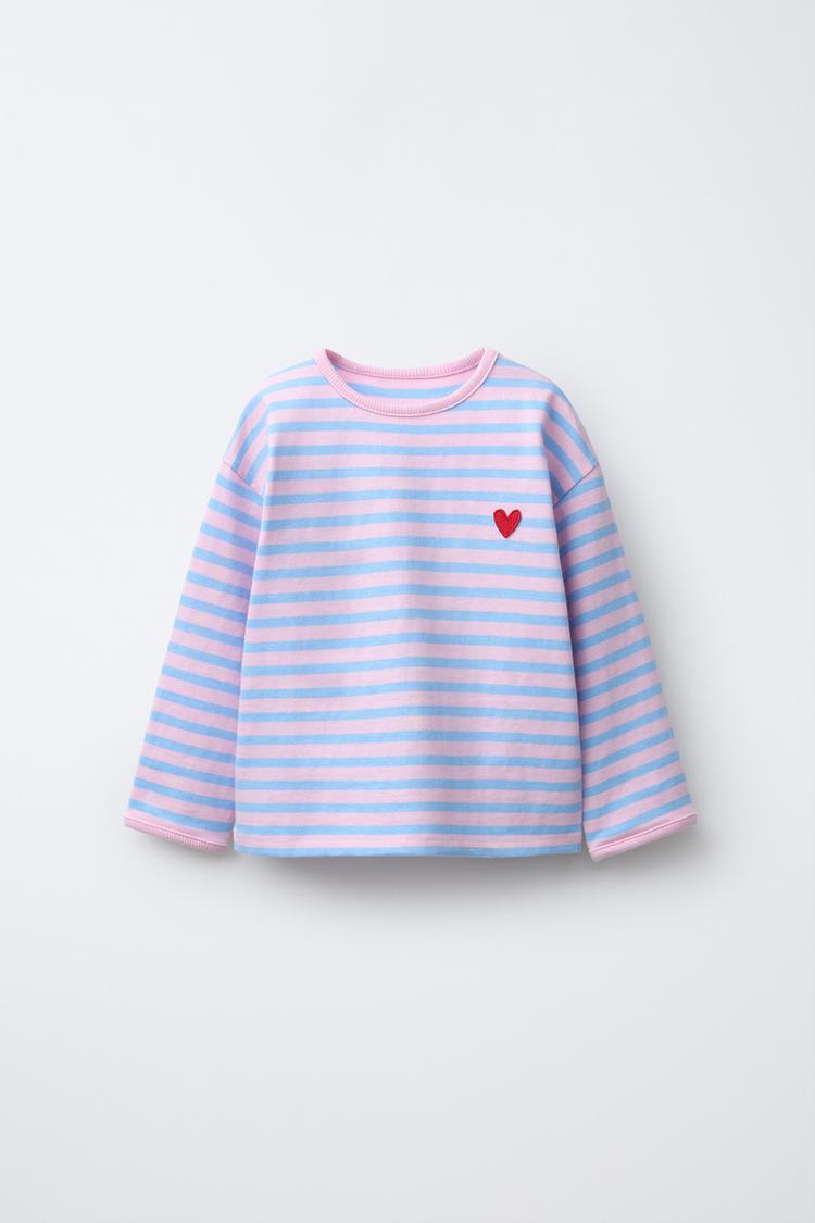 EMBROIDERED HEART STRIPED T-SHIRT - Zara product image
