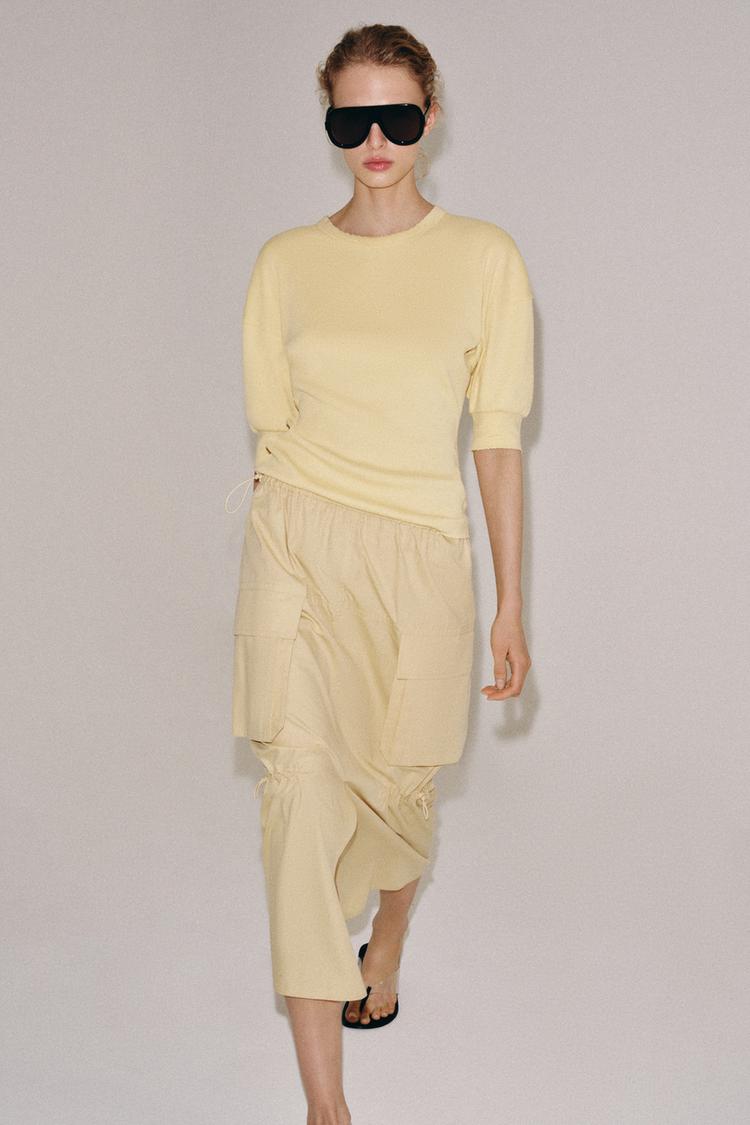 RIB KNIT VOLUMINOUS SLEEVE T-SHIRT - Zara product image