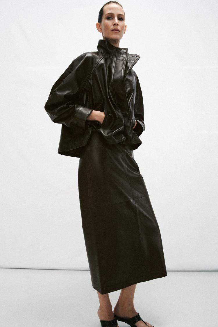 ZW COLLECTION 100% LEATHER MIDI SKIRT - Zara product image