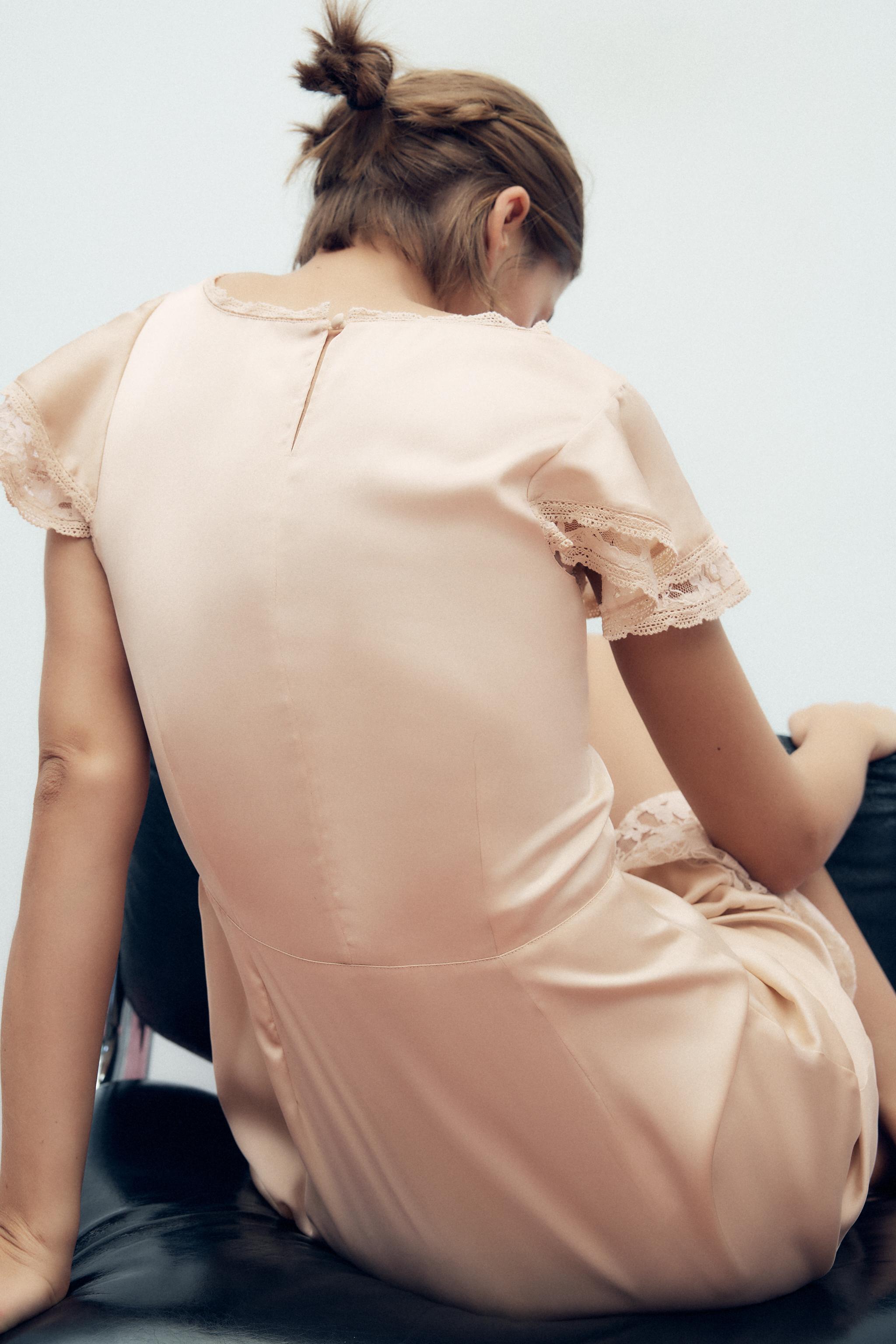 SATIN EMBROIDERED MIDI DRESS