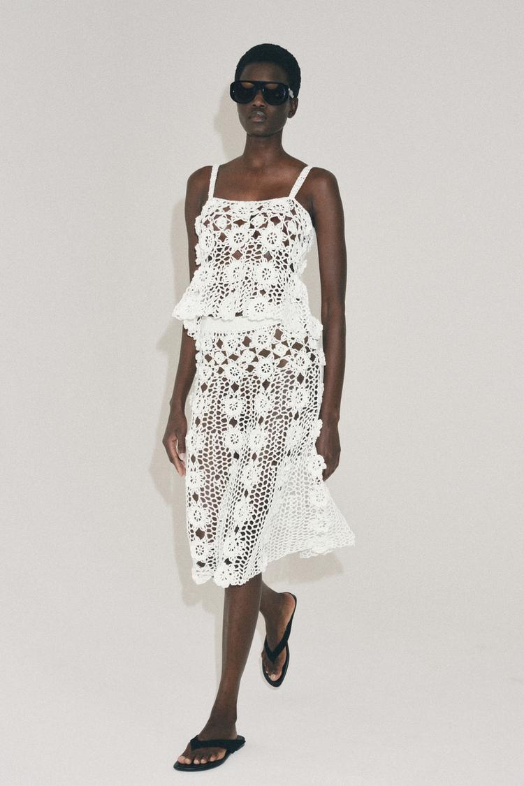 CROCHET FLORAL KNIT MIDI SKIRT - Zara product image