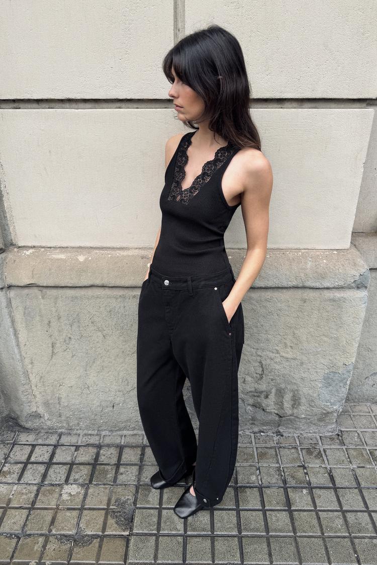 LACE RIBBED TOP - Zara product image