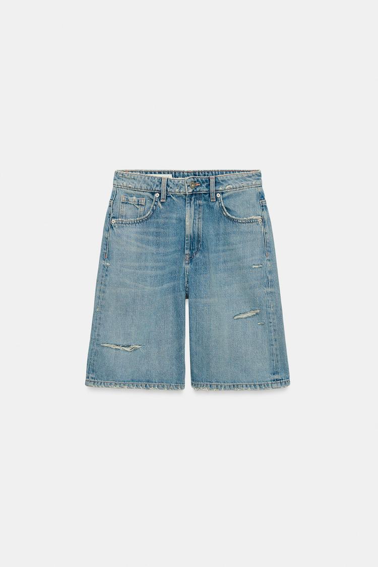 MID-RISE RIPPED BAGGY DENIM SHORTS - Zara product image