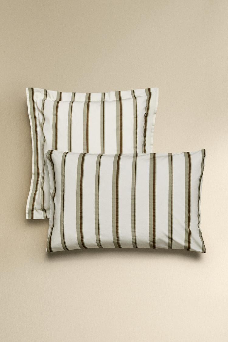 PERCALE COTTON PILLOWCASE WITH STRIPES (300 THREAD COUNT) - Zara product image