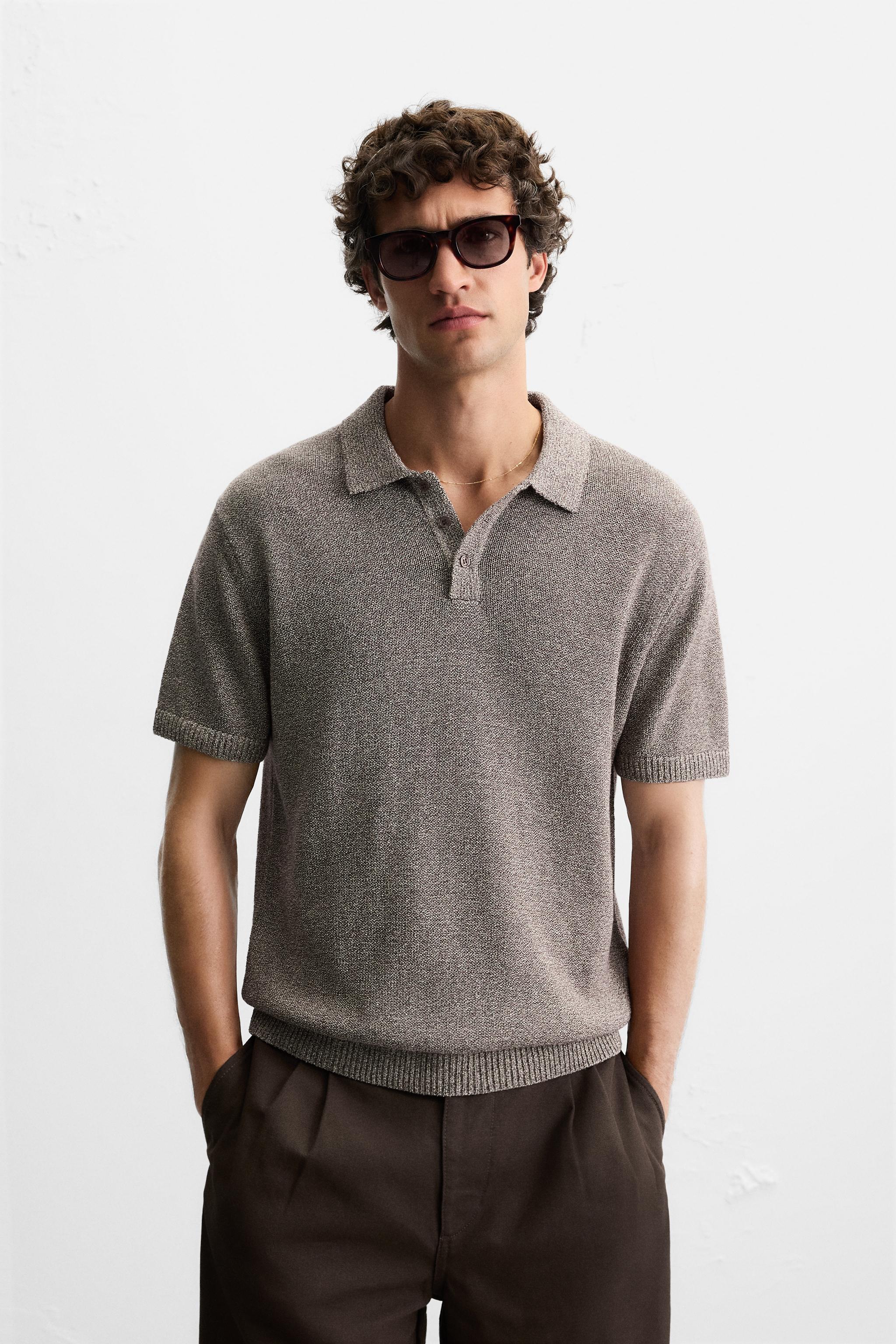 CONTRAST TEXTURED KNIT POLO SHIRT
