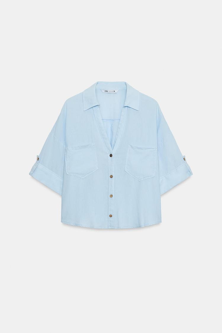 CROPPED LINEN BLEND SHIRT - Zara product image
