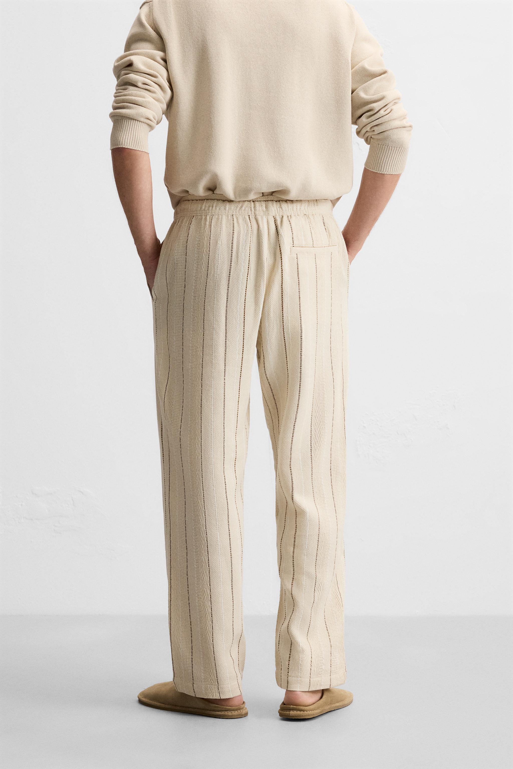 STRIPED TEXTURED WEAVE PANTS