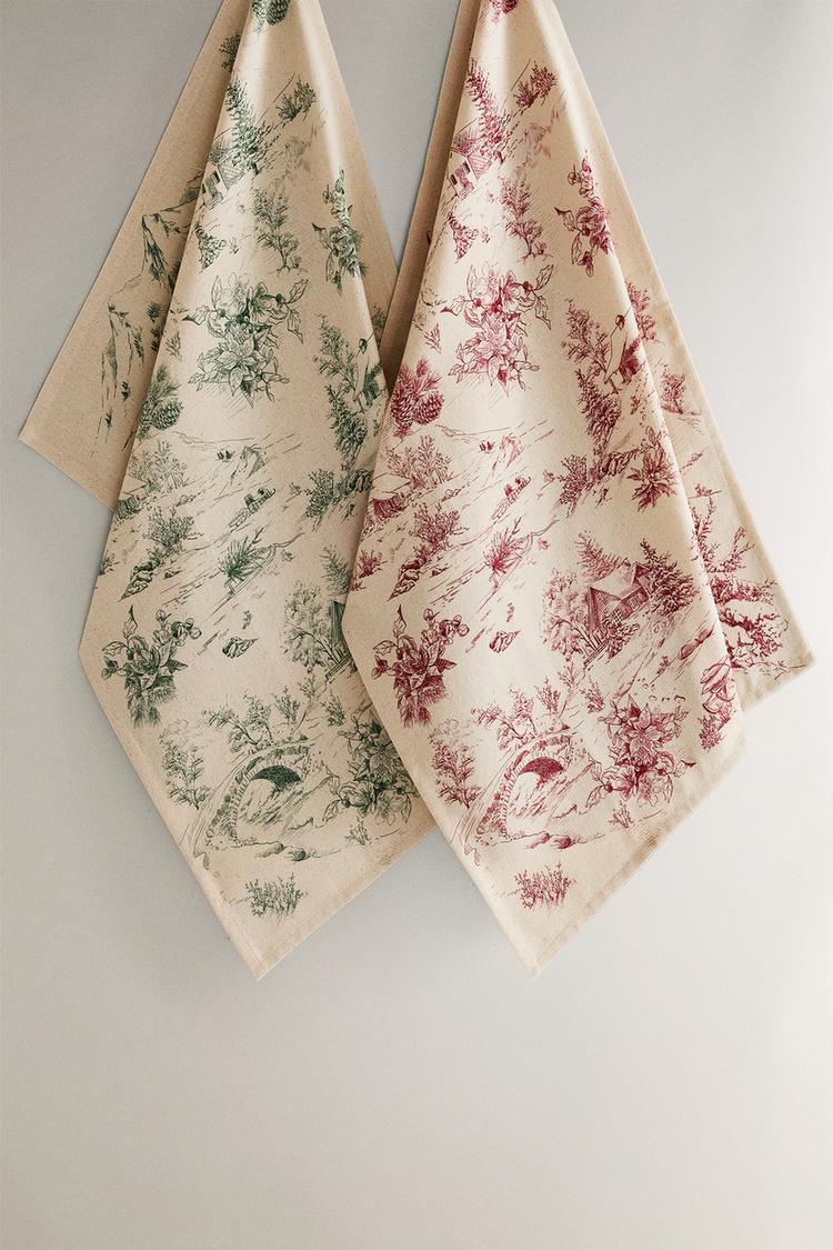 SET OF COTTON CHRISTMAS COUNTRYSIDE HOUSE KITCHEN TOWELS (SET OF 2)