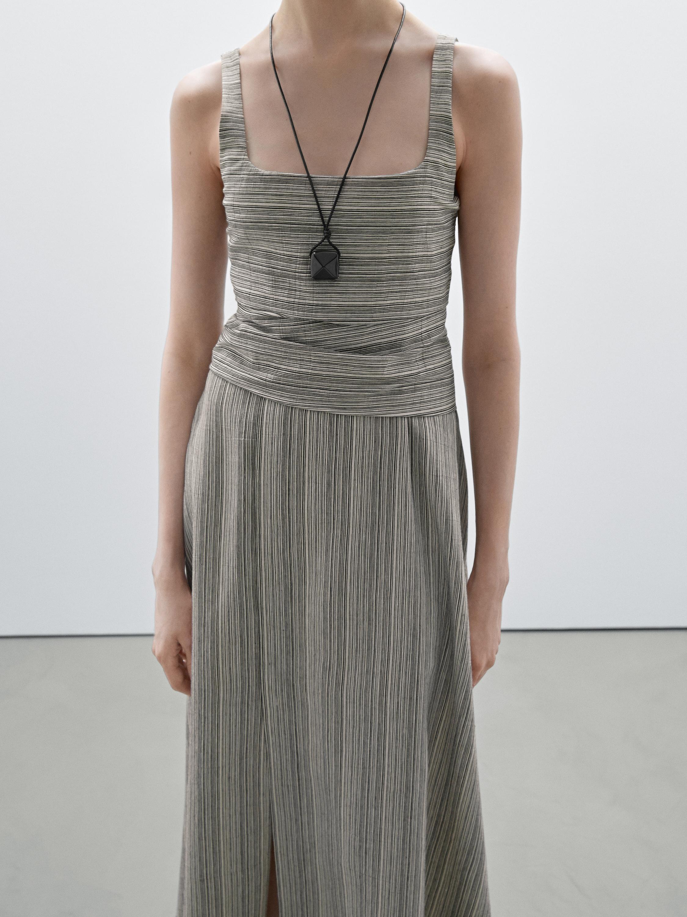 Striped flounce midi dress