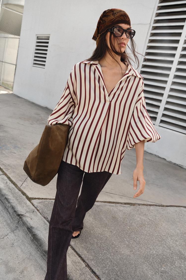 STRIPED BALLOON SLEEVE SHIRT - Zara product image