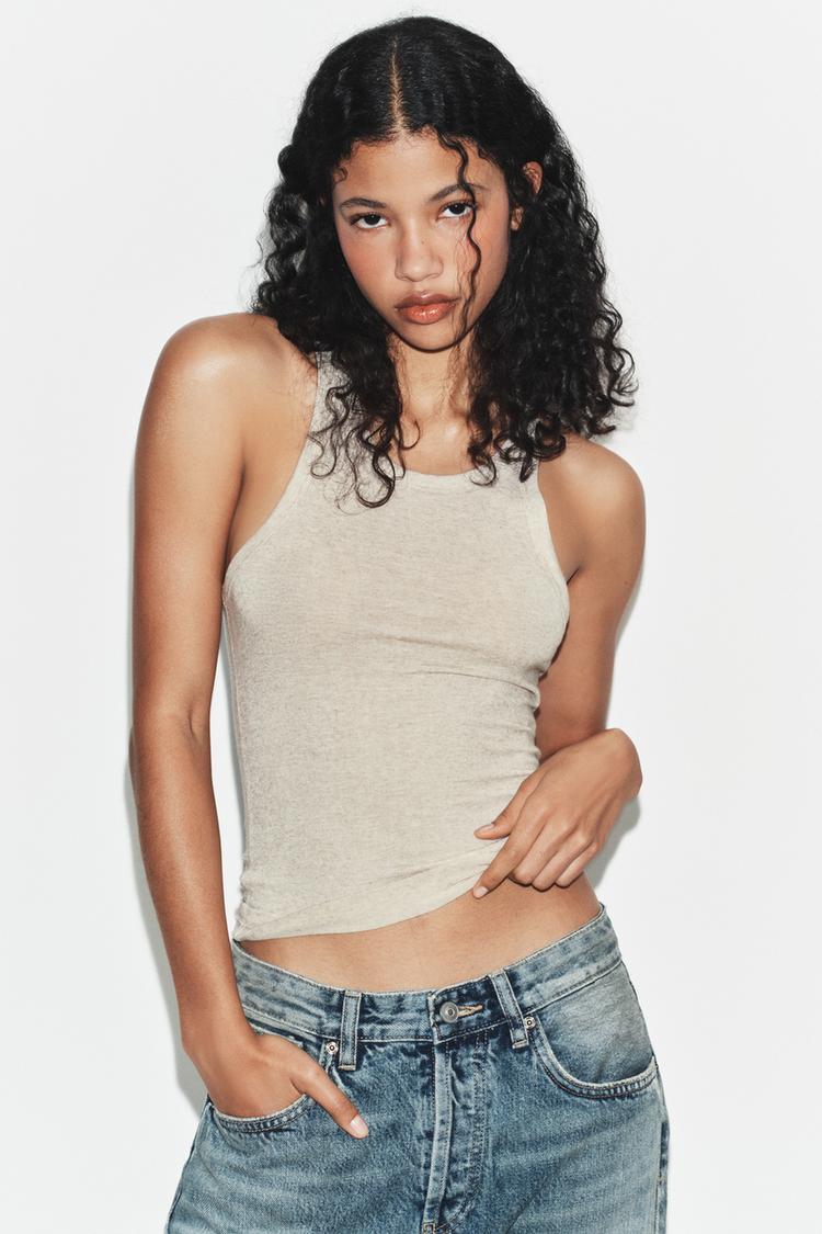 LINEN BLEND HALTER TOP - Zara product image