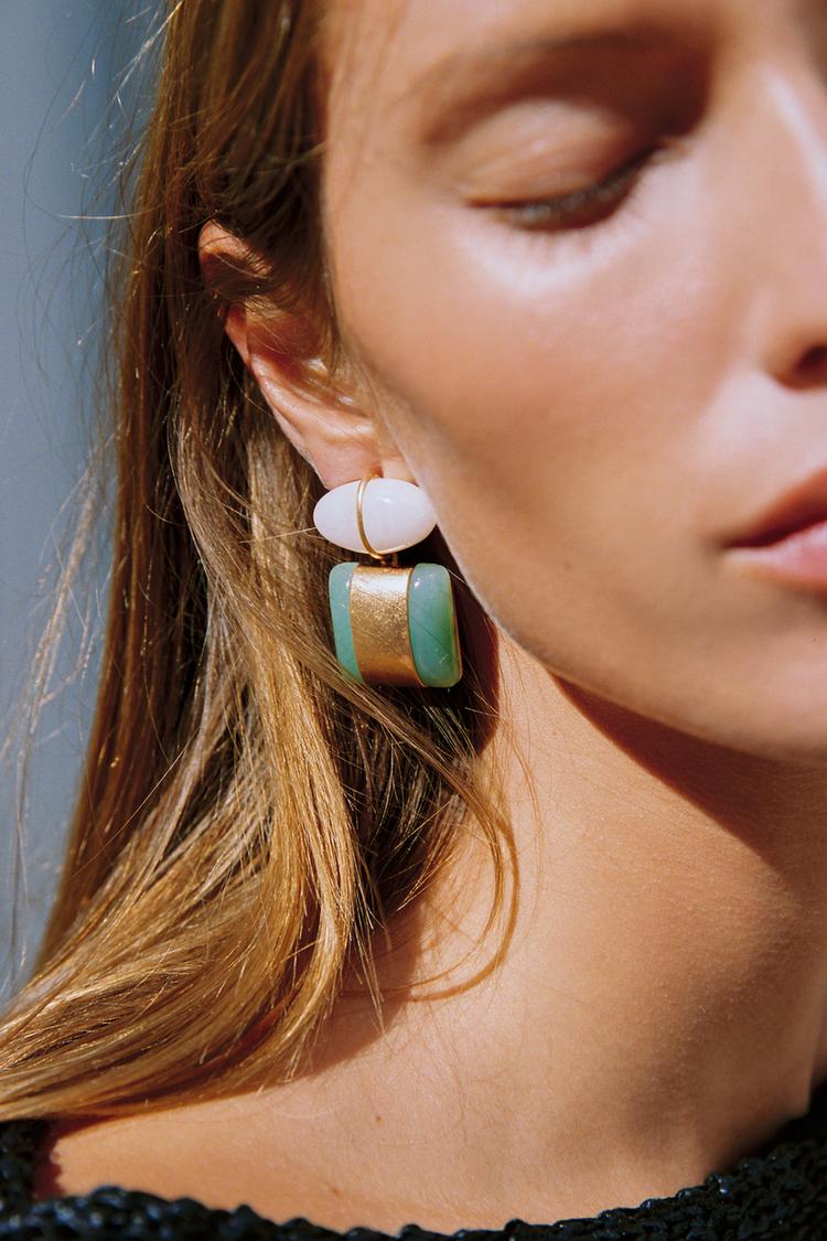 DOUBLE RESIN STONE EARRINGS - Zara product image