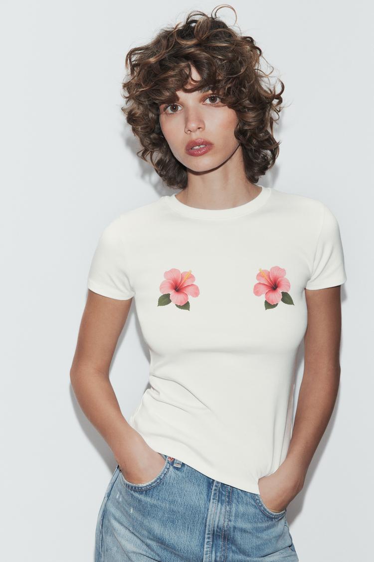 FLORAL PRINT SHORT SLEEVE T-SHIRT - Zara product image