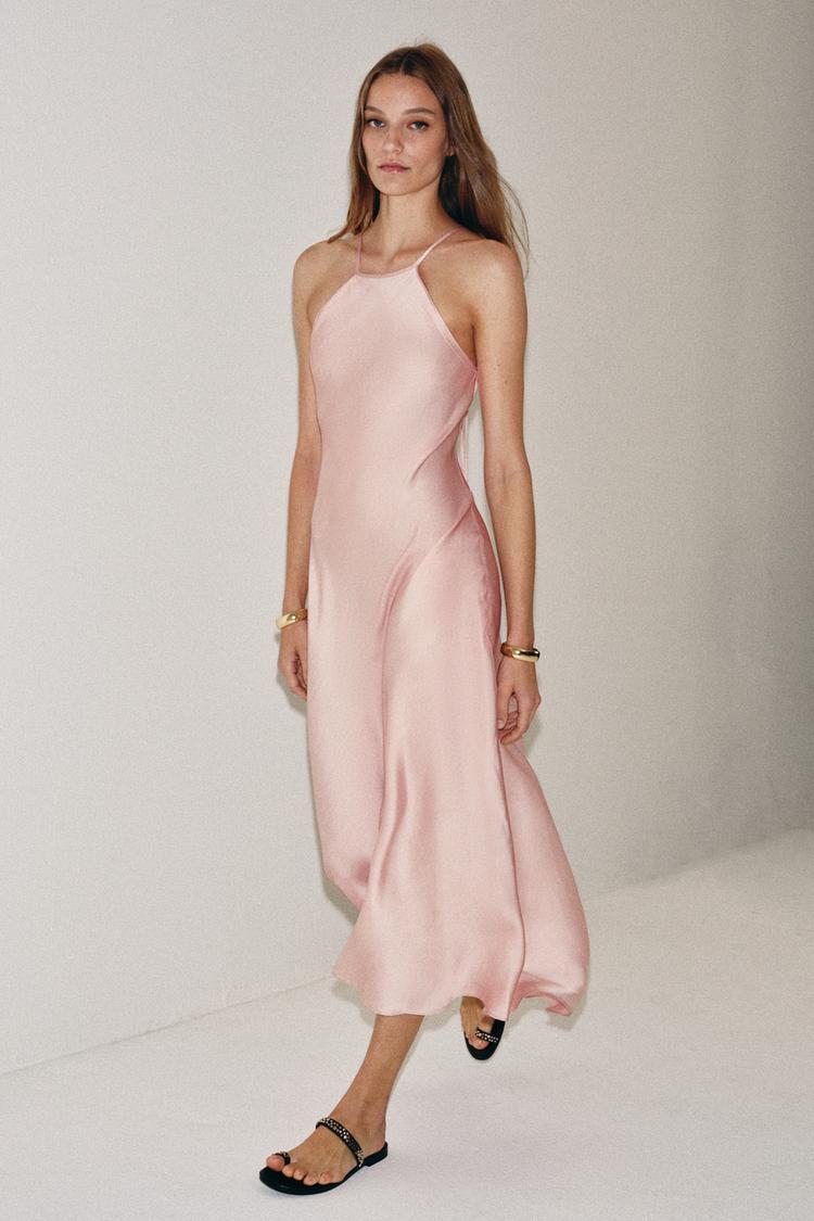 ZW COLLECTION SATIN EFFECT HALTER DRESS - Zara product image