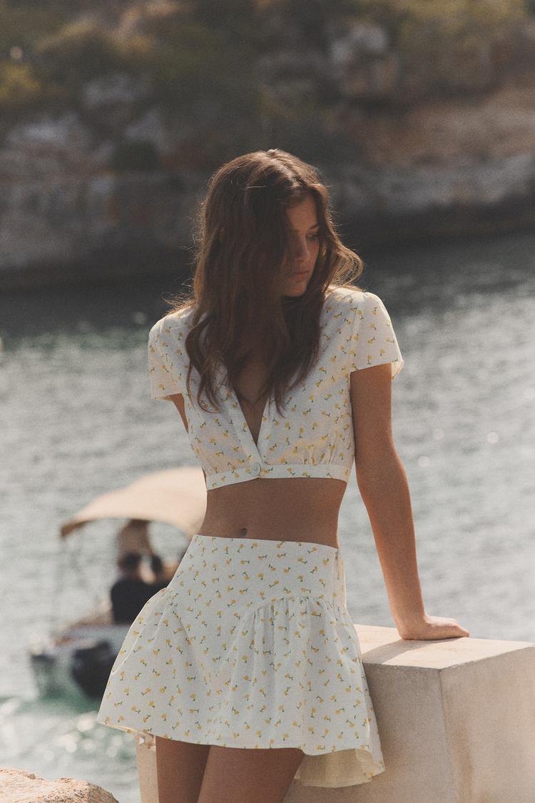 FLORAL POPLIN MINI SKIRT - Zara product image