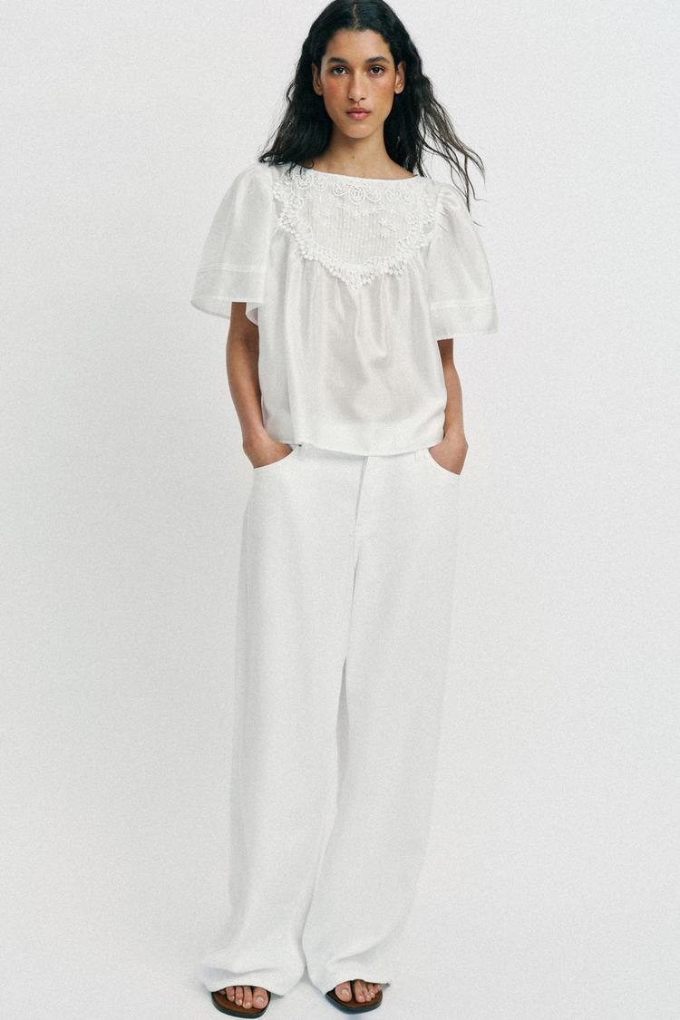 SHORT SLEEVE EMBROIDERED BLOUSE - Zara product image