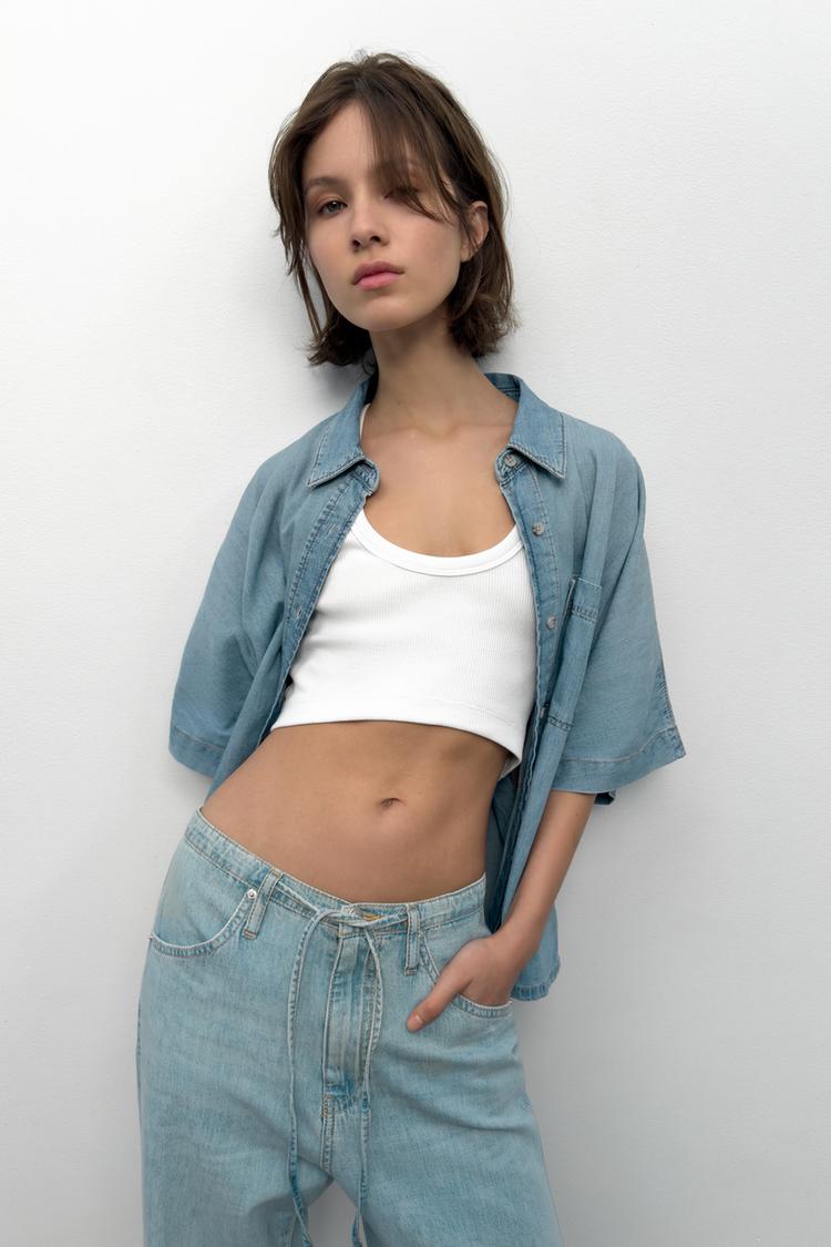 SHORT SLEEVE TRF DENIM SHIRT - Zara product image