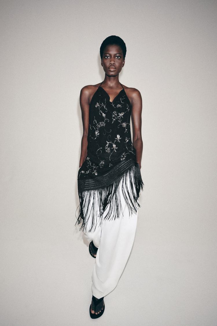 ZW COLLECTION EMBROIDERED FRINGE TOP - Zara product image