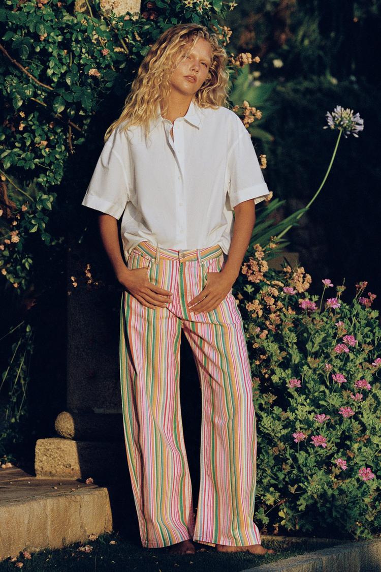 TRF MID-RISE STRIPED BAGGY JEANS - Zara product image