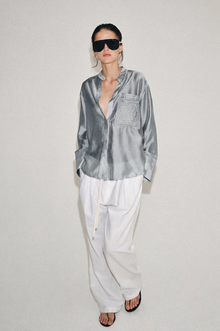 ZW COLLECTION EMBROIDERED POCKET SHIRT - Zara product image