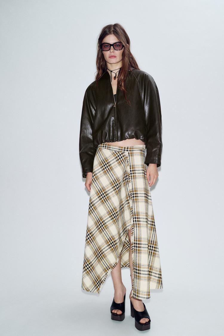 ASYMMETRIC PLAID MIDI SKIRT - Zara product image