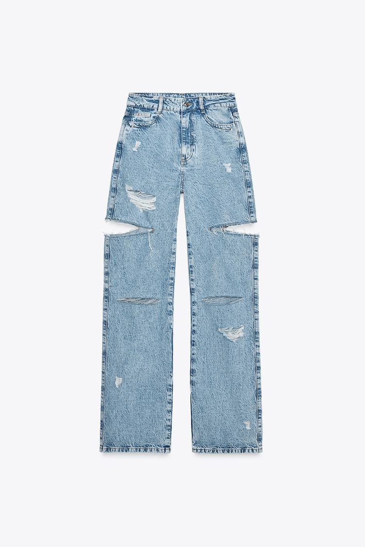 Z1975 MID-RISE STRAIGHT CUT OUTS RIPPED JEANS
