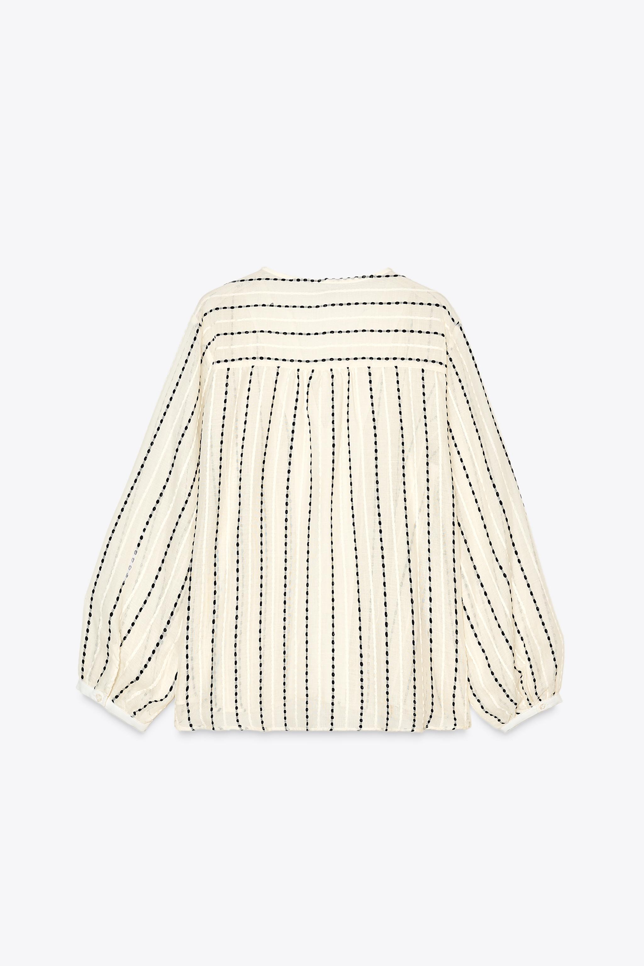 SEMI-SHEER BLOUSE WITH EMBROIDERED STRIPES