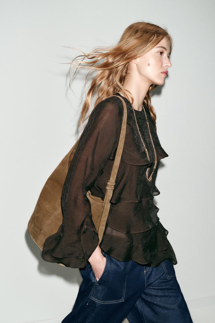 ASYMMETRIC LEATHER BUCKET BAG - Zara product image