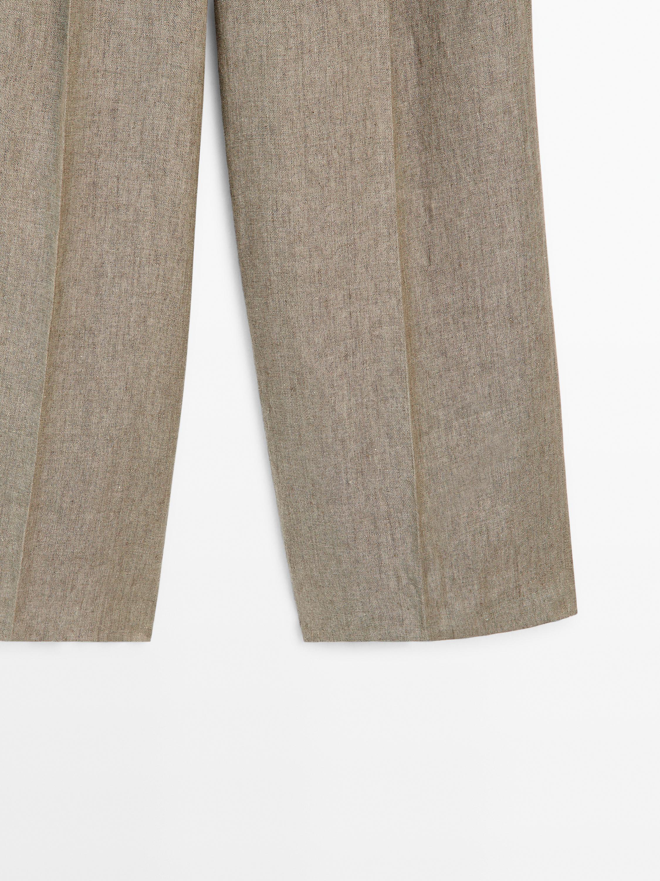 Pantalon à pinces en lin mélang