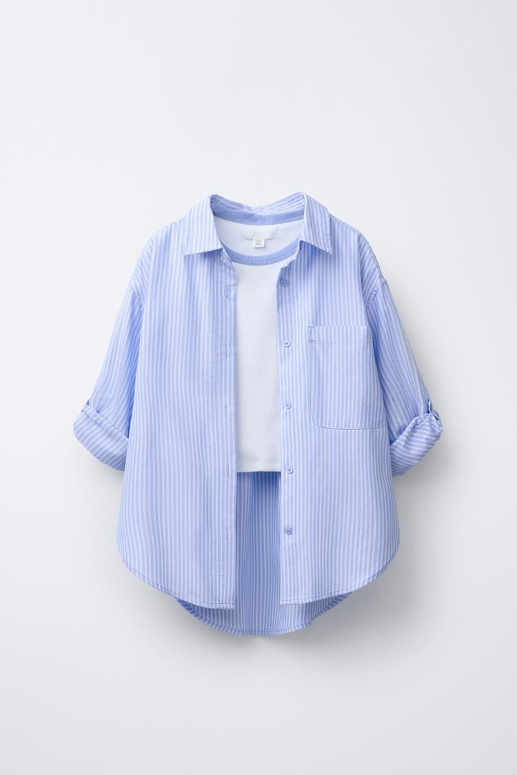 STRIPED SHIRT PACK WITH CONTRAST RIB T-SHIRT - Zara product image