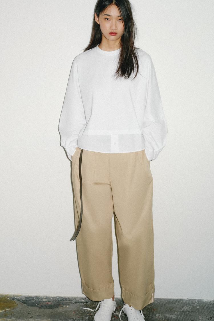 COMBINED POPLIN T-SHIRT - Zara product image