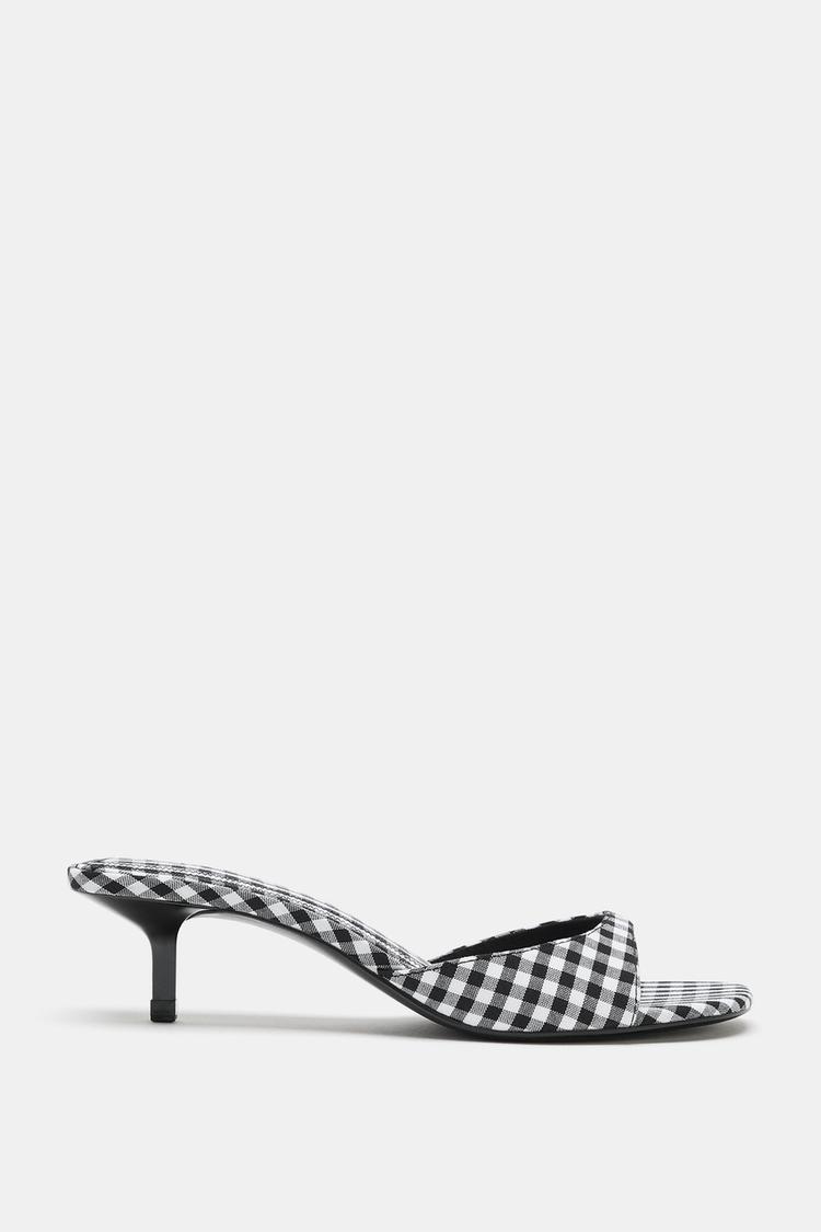 GINGHAM PRINT KITTEN HEEL SANDALS - Zara product image