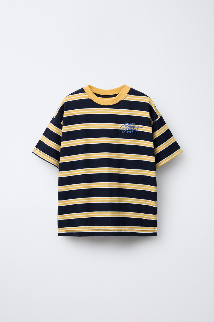 EMBROIDERED TEXT STRIPED T-SHIRT - Zara product image