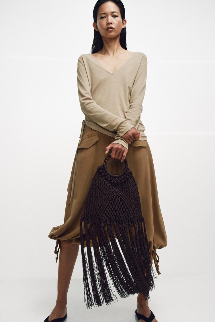 WOVEN KNOTTED FRINGE BAG - Zara product image