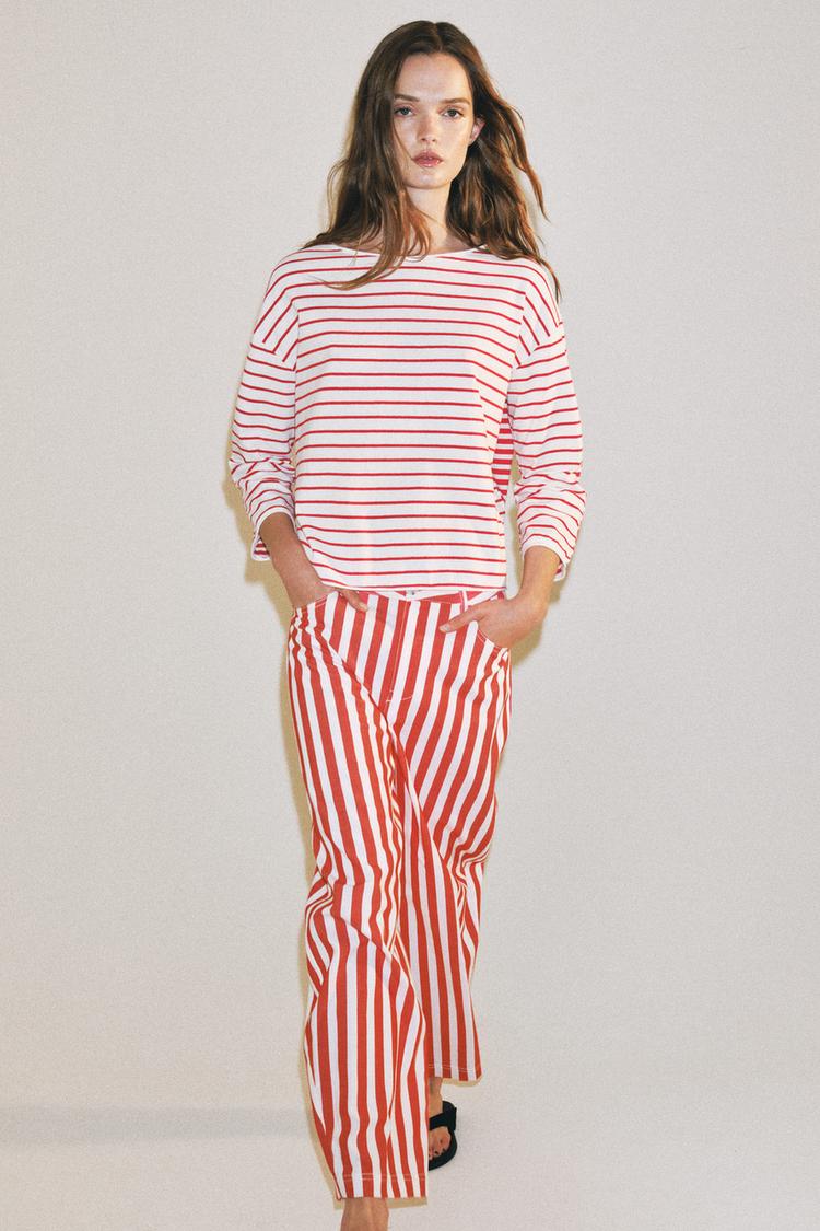 ZW COLLECTION STRIPED TAPERED JEANS - Zara product image