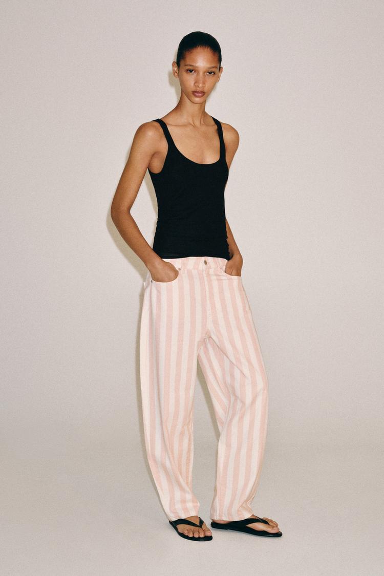 ZW COLLECTION MID-RISE TAPERED STRIPE JEANS - Zara product image