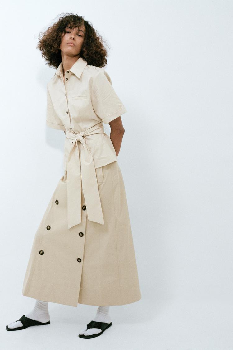 BELTED SHIRT WITH SHOULDER TABS