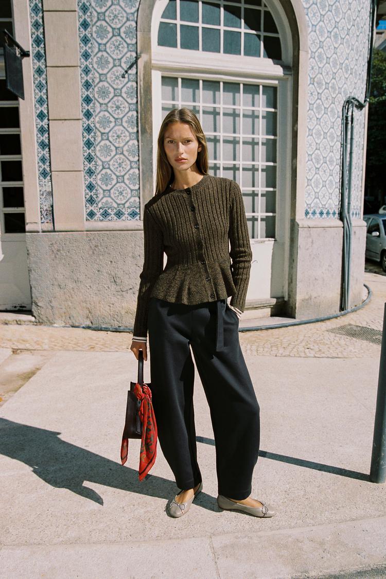 PEPLUM RIBBED CARDIGAN