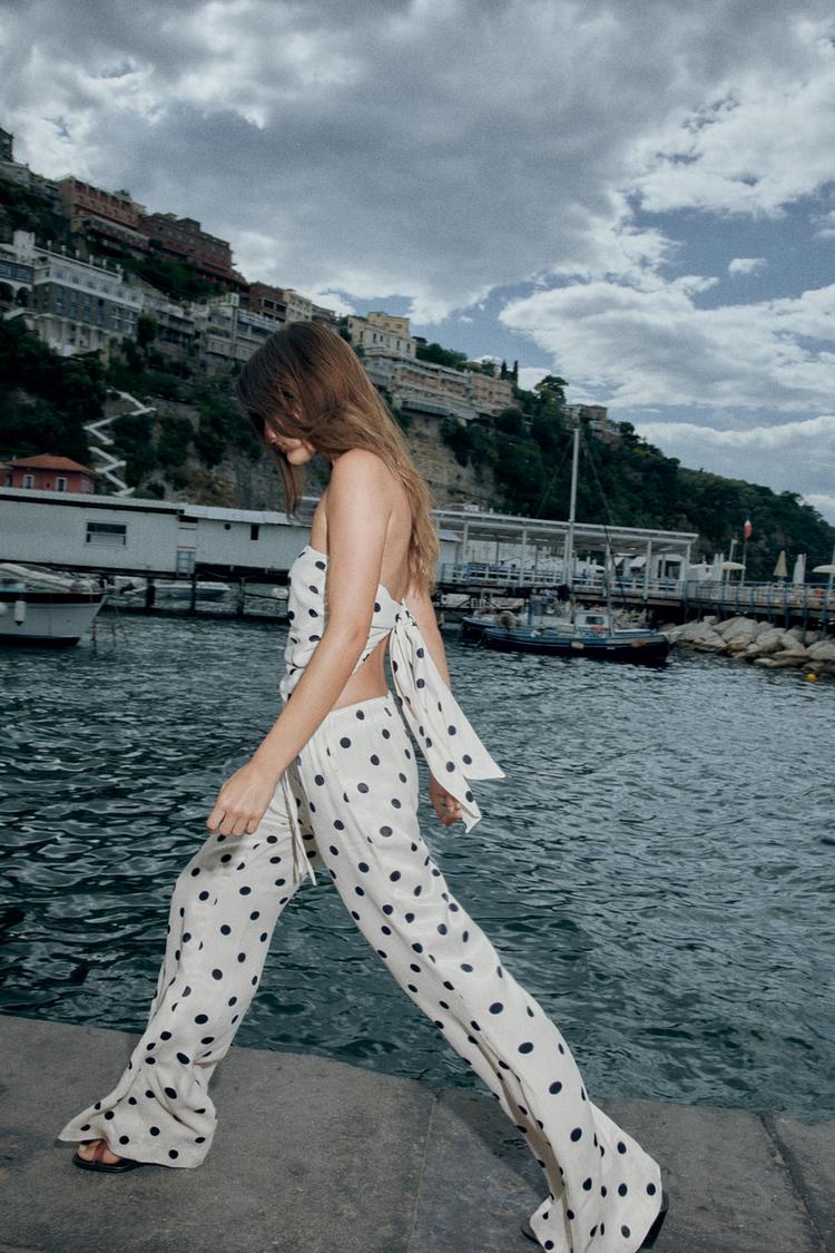 POLKA DOT SATIN BANDEAU TOP WITH TIE - Zara product image