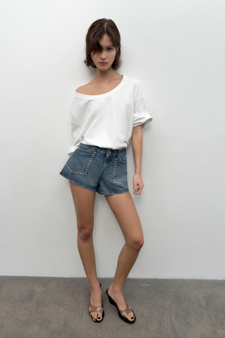 STUDDED TRF DENIM SHORTS - Zara product image