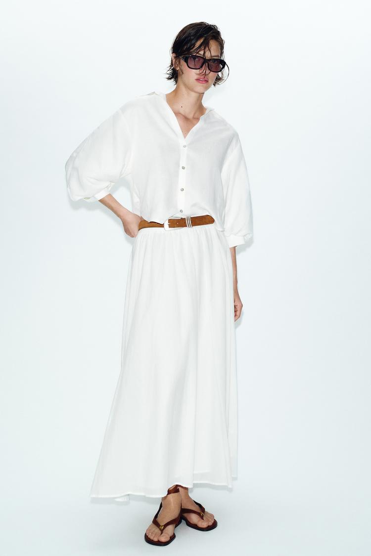 LINEN BLEND BALLOON SLEEVE SHIRT - Zara product image