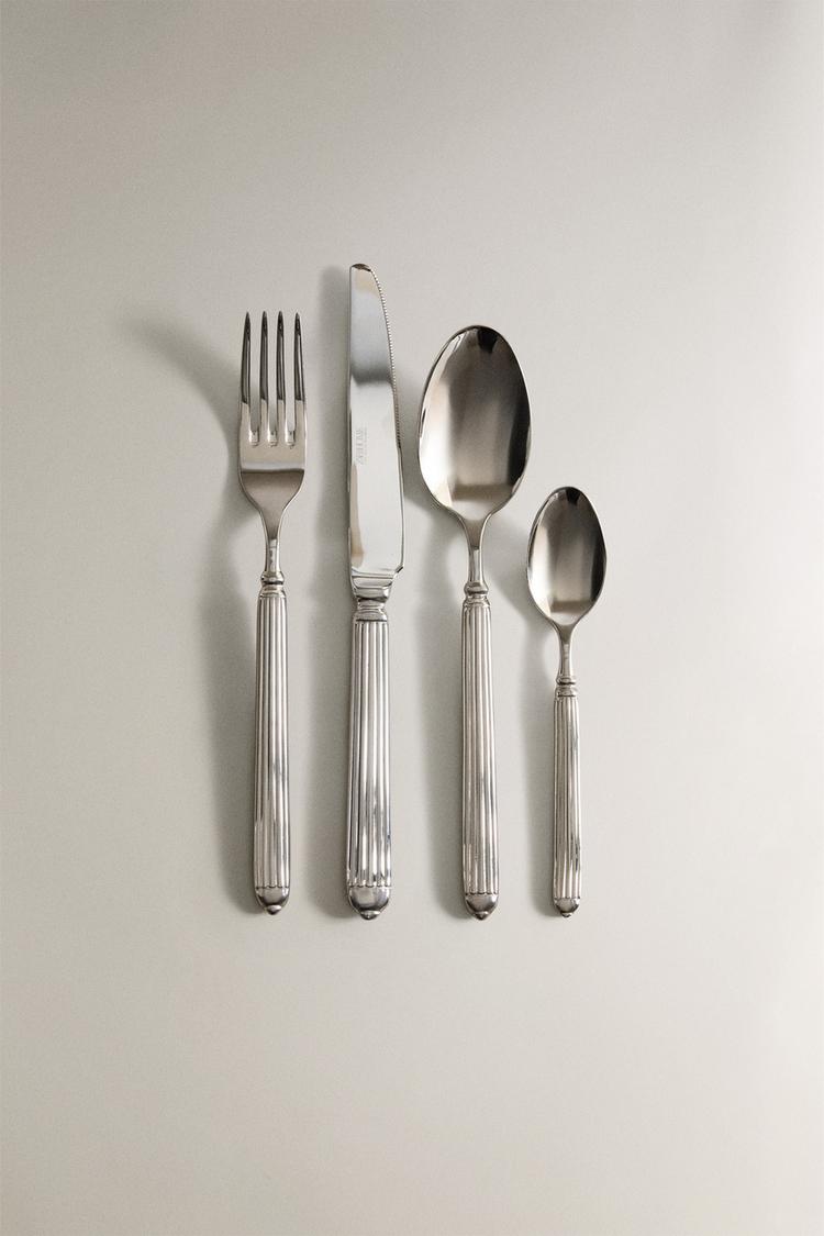 4-PIECE GROOVED STEEL FLATWARE SET - Zara product image