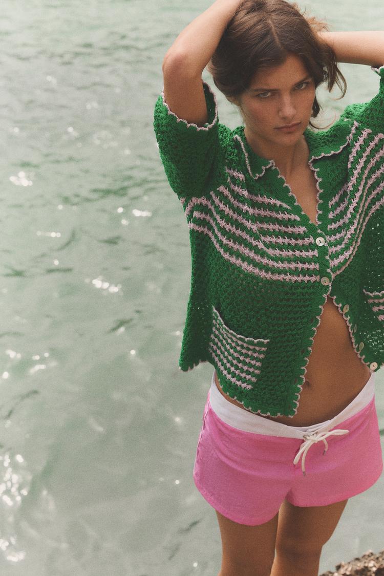STRIPED OPEN KNIT POLO JACKET - Zara product image